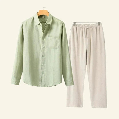 Men's Linen Set featuring durable thick fabric, includes pants and blouse, designed for all seasons with a relaxed fit, available in size 3XL. 6