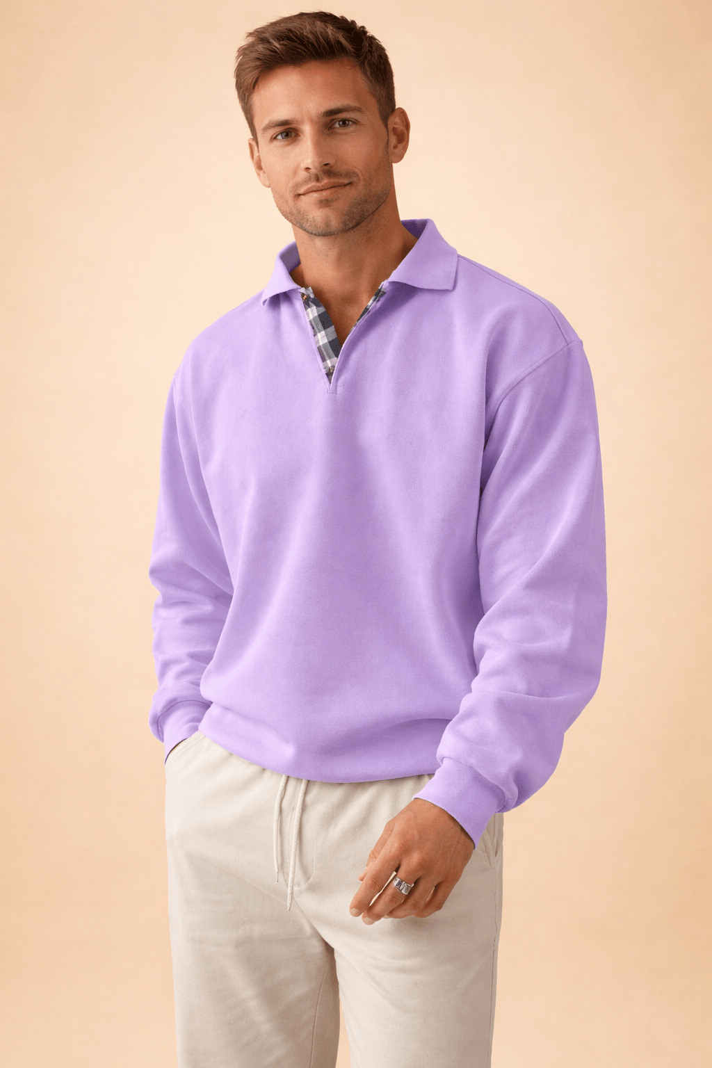 Men's long sleeve polo shirt featuring a relaxed fit and soft knit fabric, perfect for casual and smart-casual occasions. 10