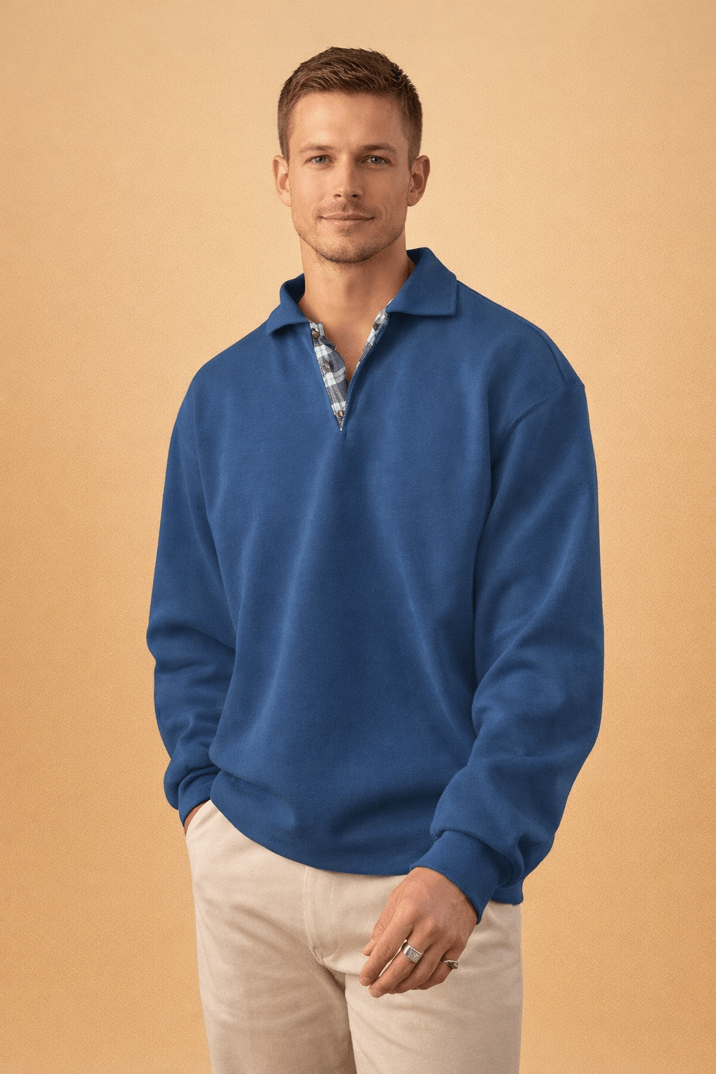 Men's long sleeve polo shirt featuring a relaxed fit and soft knit fabric, perfect for casual and smart-casual occasions. 2