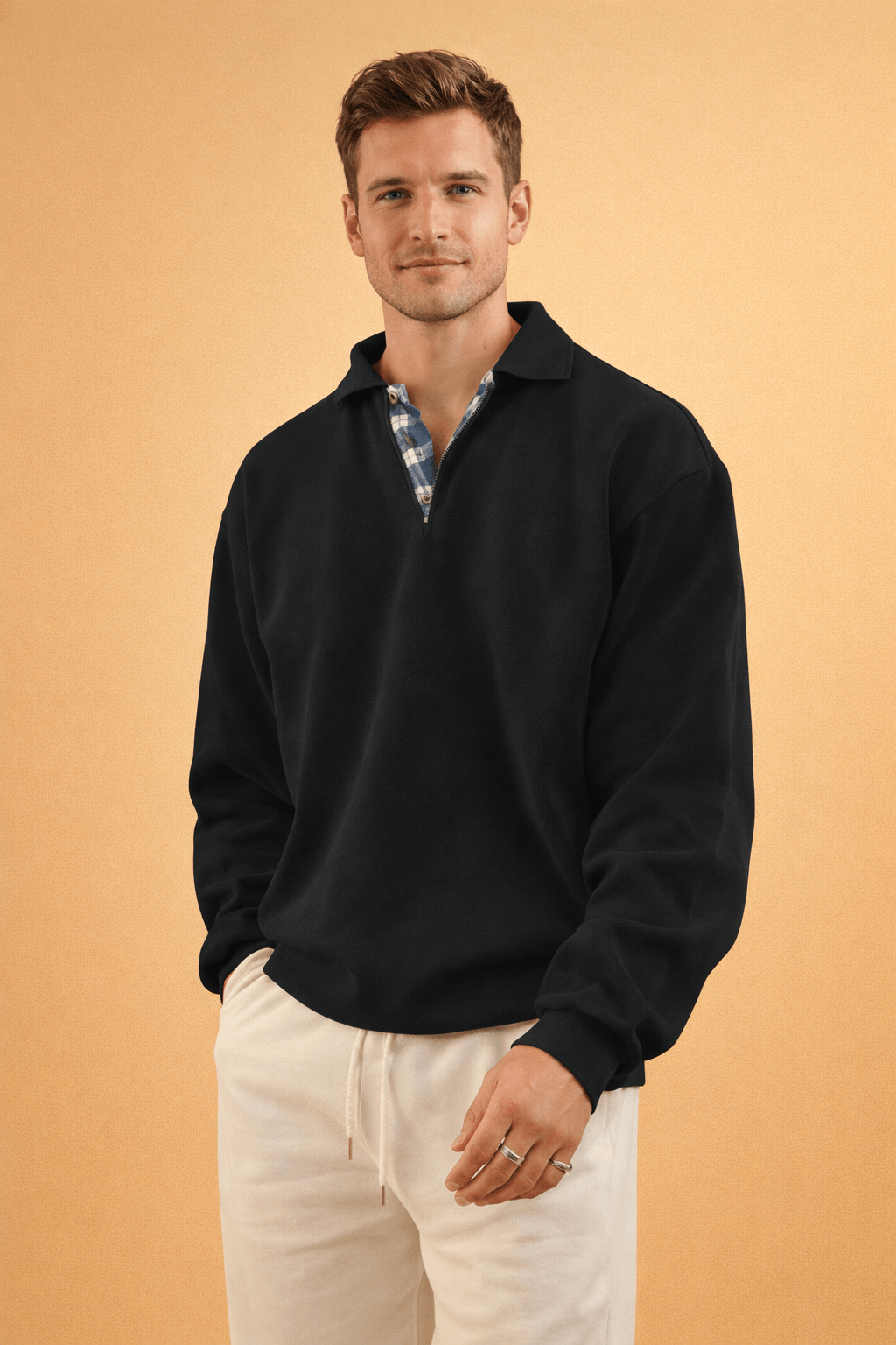 Men's long sleeve polo shirt featuring a relaxed fit and soft knit fabric, perfect for casual and smart-casual occasions. 6