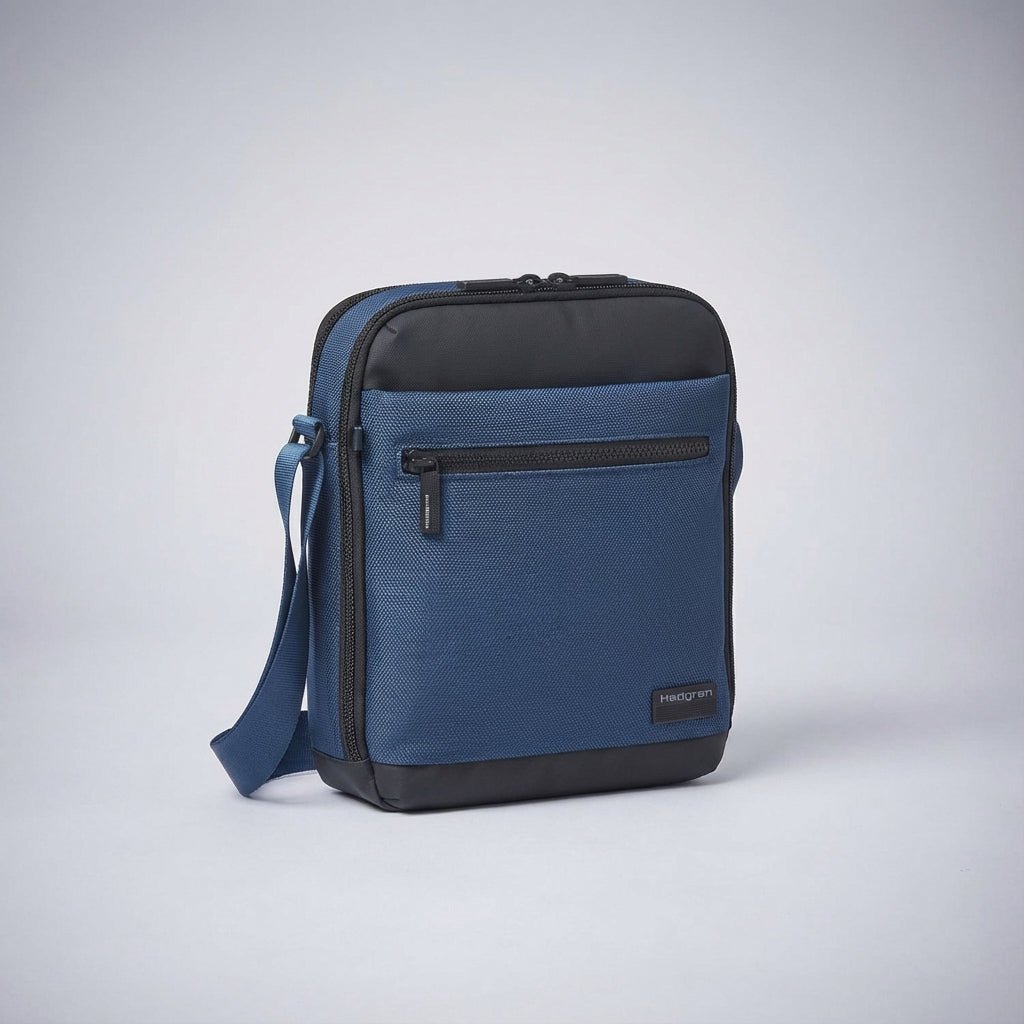 Mens messenger bag featuring RFID protection and water-resistant material, designed as a compact crossbody with multiple organizer pockets for convenience and style. 5