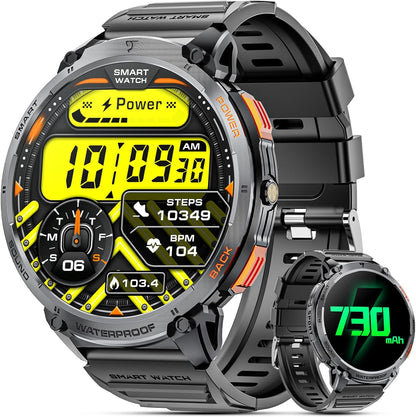 Men's Military Smartwatch featuring a 1.85-inch HD display, waterproof design, and built-in flashlight, ideal for fitness tracking and outdoor activities 0