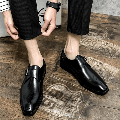 Men's Monk Strap Dress Shoes featuring a polished finish, cushioned insoles for comfort, and stylish perforated toe design, ideal for formal occasions. 5