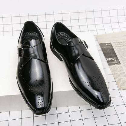 Men's Monk Strap Dress Shoes featuring a polished finish, cushioned insoles for comfort, and stylish perforated toe design, ideal for formal occasions. 3