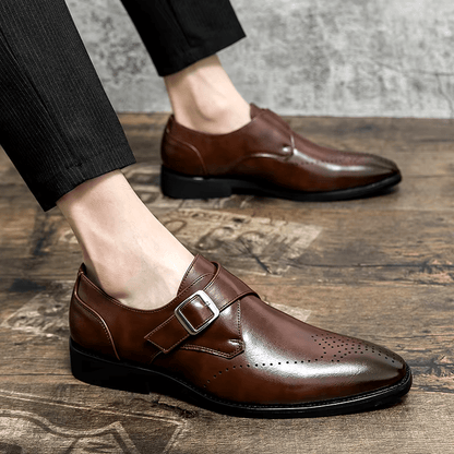 Men's Monk Strap Dress Shoes featuring a polished finish, cushioned insoles for comfort, and stylish perforated toe design, ideal for formal occasions. 8
