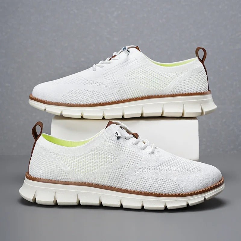 Men's orthopedic knit derby shoes featuring a shock-absorbing sole, designed for comfort and breathability in casual wear. 5