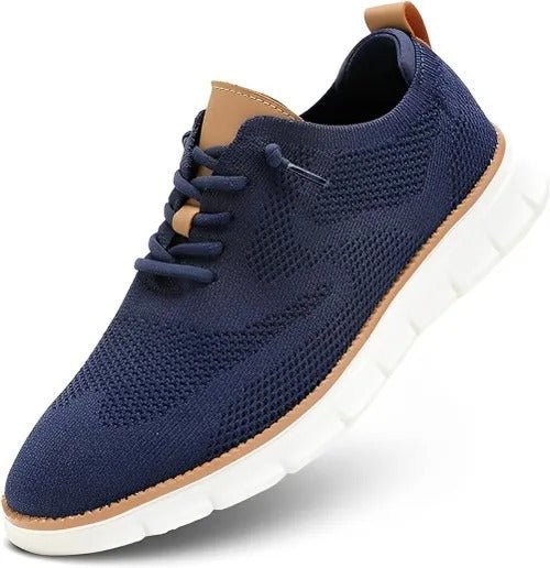 Men's orthopedic knit derby shoes featuring a shock-absorbing sole, designed for comfort and breathability in casual wear. 0
