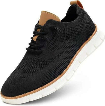 Men's orthopedic knit derby shoes featuring a shock-absorbing sole, designed for comfort and breathability in casual wear. 2