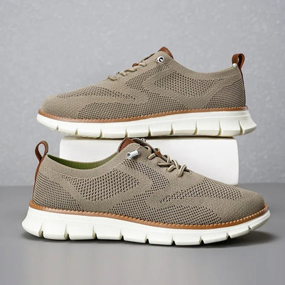 Men's orthopedic knit derby shoes featuring a shock-absorbing sole, designed for comfort and breathability in casual wear. 6