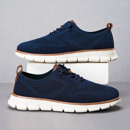 Men's orthopedic knit derby shoes featuring a shock-absorbing sole, designed for comfort and breathability in casual wear. 4