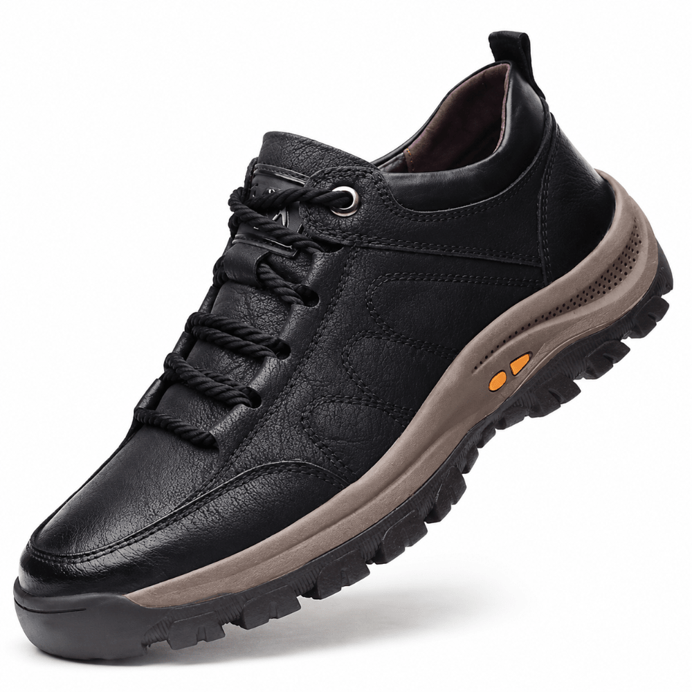 Men's orthopedic leather shoes featuring a waterproof design and posture support for all-day comfort and stability. 0