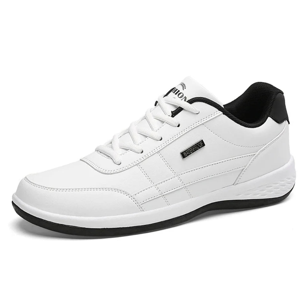 Men's orthopedic leather sneakers featuring a cushioned sole, designed for comfort and versatility, perfect for casual wear and everyday activities. 1