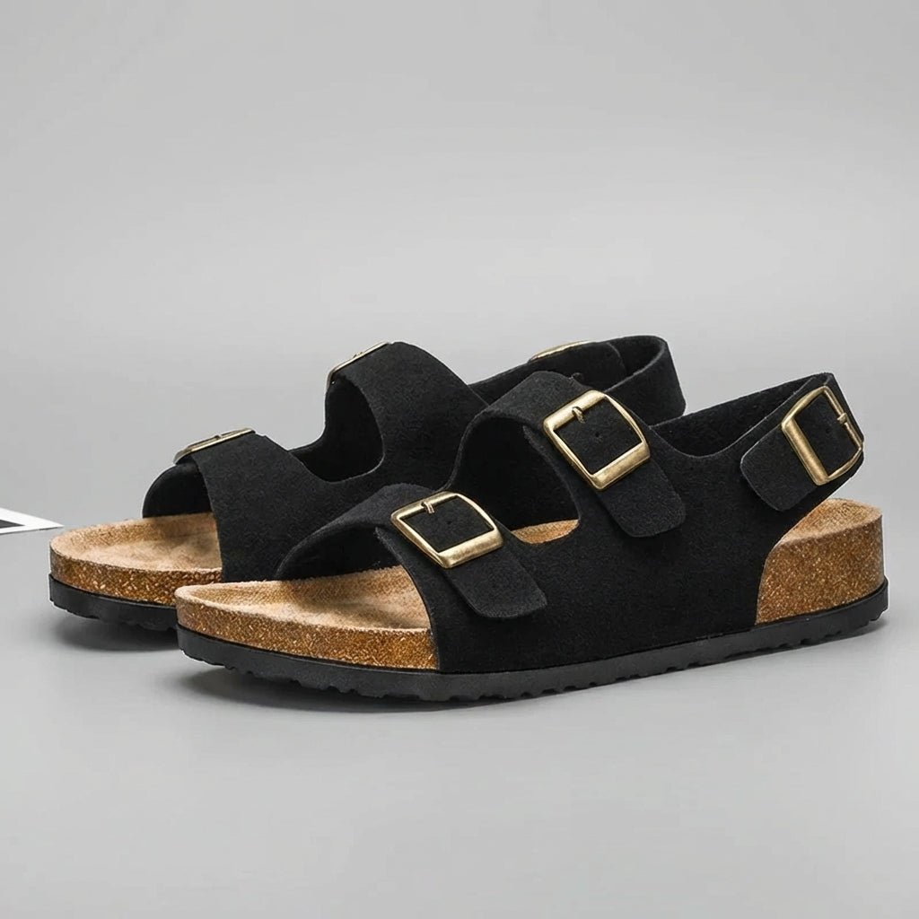 Men's orthopedic slingback sandals featuring an adjustable buckle and cork sole for enhanced comfort and support. 4