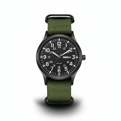 Men's outdoor watch featuring a durable stainless steel case, waterproof and scratch-resistant design, and a comfortable nylon strap, perfect for adventurous activities. 2