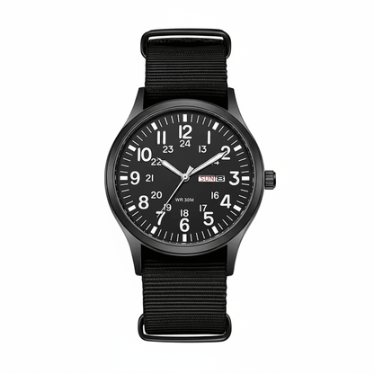 Men's outdoor watch featuring a durable stainless steel case and a comfortable nylon strap, designed to be waterproof and scratch-resistant for all your adventurous activities. 9