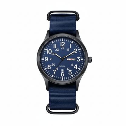 Men's outdoor watch featuring a durable stainless steel case and a comfortable nylon strap, designed to be waterproof and scratch-resistant for all your adventurous activities. 11