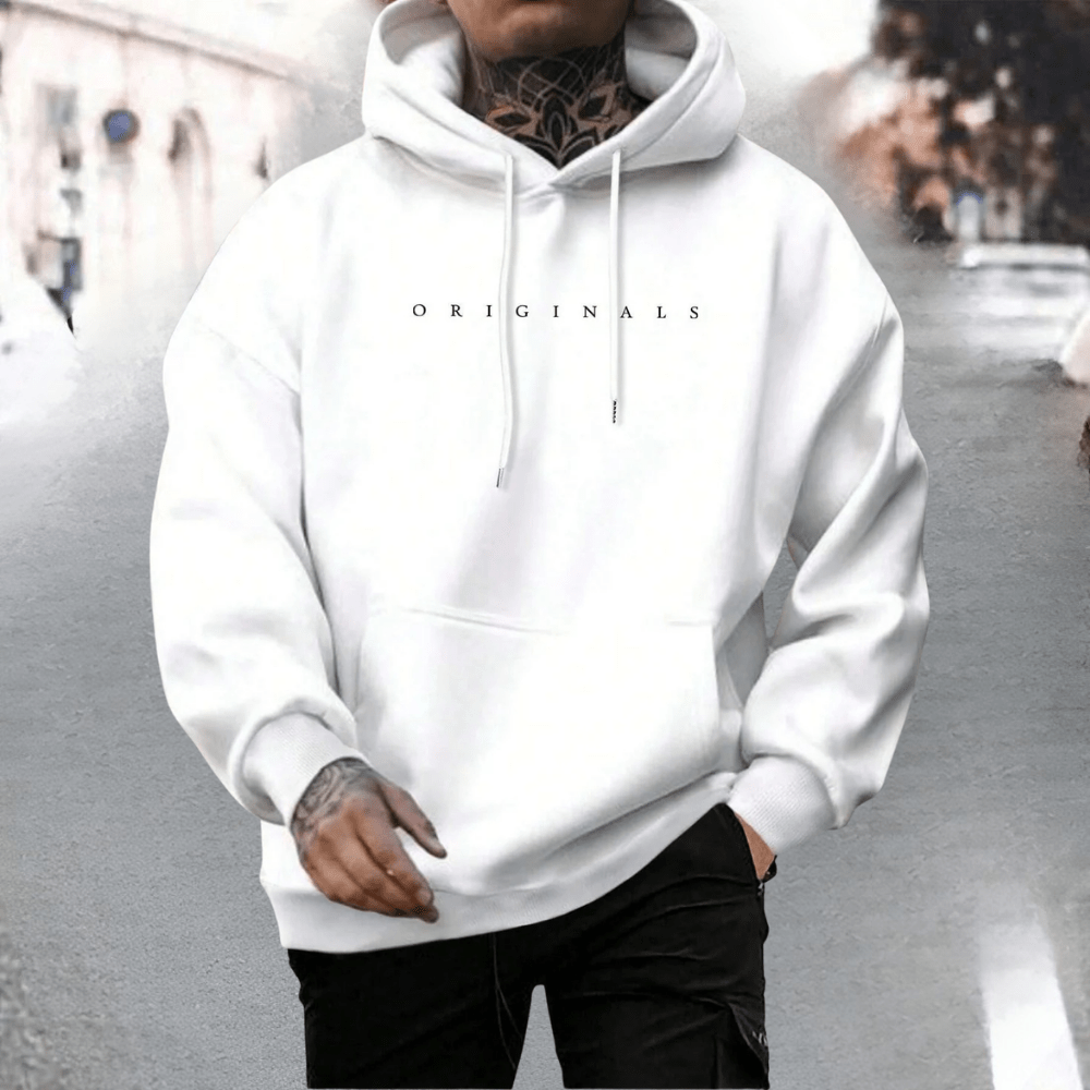 Men's oversized cotton hoodie featuring an adjustable hood and front pocket, ideal for casual wear and comfort. 2