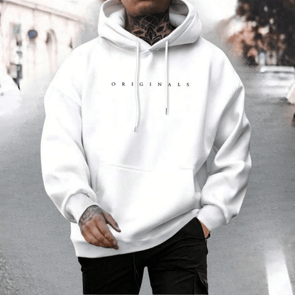 Men's oversized cotton hoodie featuring an adjustable hood and front pocket, ideal for casual wear and comfort. 2