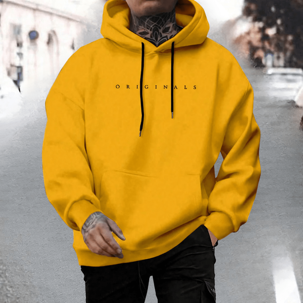 Men's oversized cotton hoodie featuring an adjustable hood and front pocket, ideal for casual wear and comfort. 8