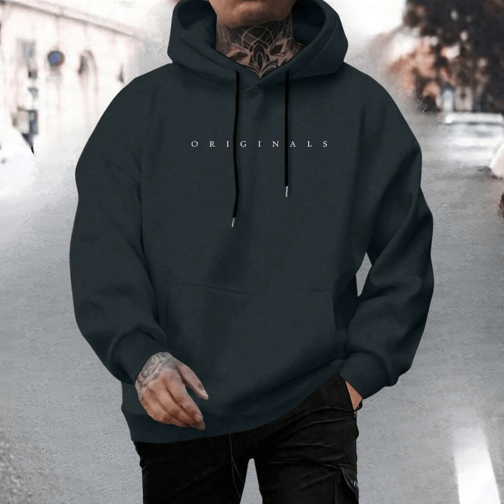 Men's oversized cotton hoodie featuring an adjustable hood and front pocket, ideal for casual wear and comfort. 0