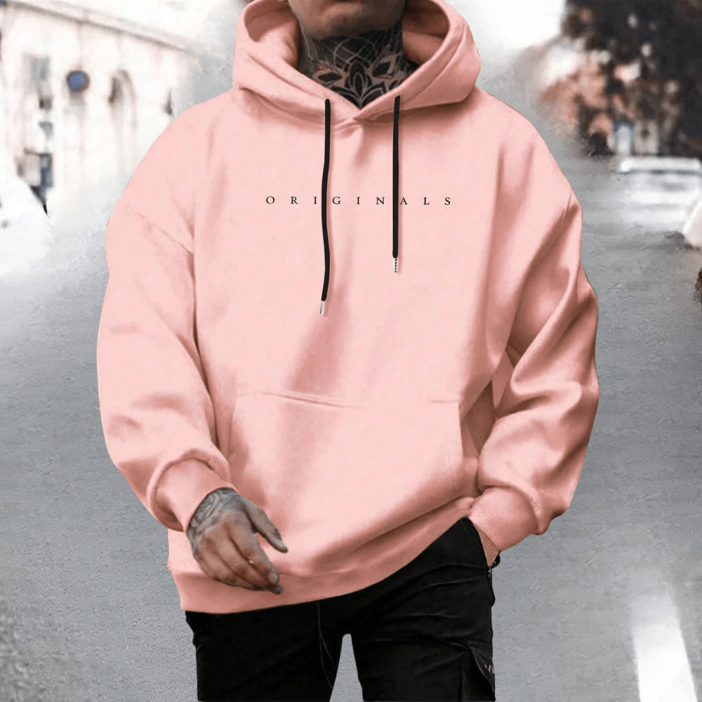 Men's oversized cotton hoodie featuring an adjustable hood and front pocket, ideal for casual wear and comfort. 5
