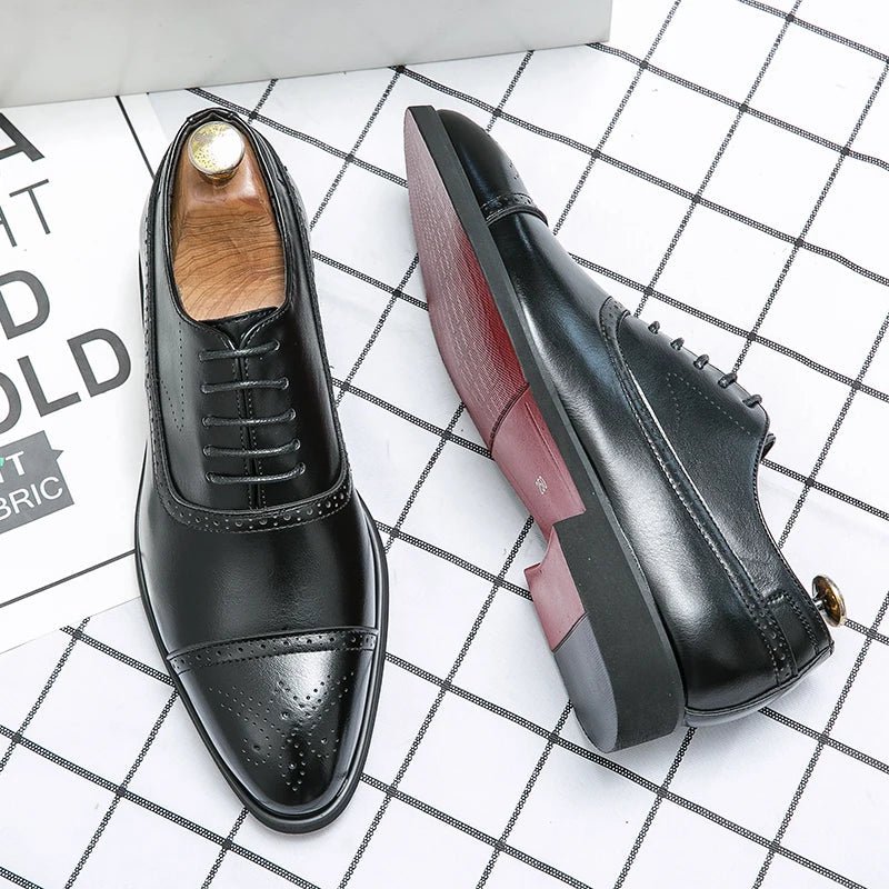 Mens Oxford Shoes with Genuine Leather Upper and Classic Cap-Toe Design – Black Brogue Dress Shoes 1