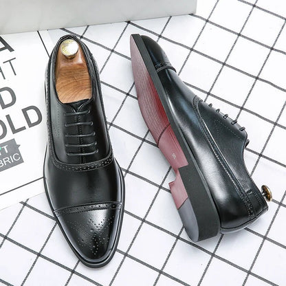 Mens Oxford Shoes with Genuine Leather Upper and Classic Cap-Toe Design – Black Brogue Dress Shoes 1
