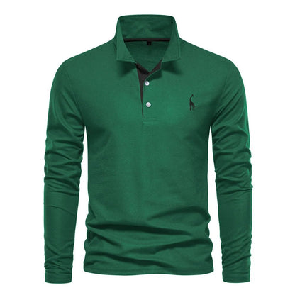 Men's polo shirt featuring a button neck closure, made from breathable cotton fabric, designed in a classic casual style for versatile everyday wear. 4