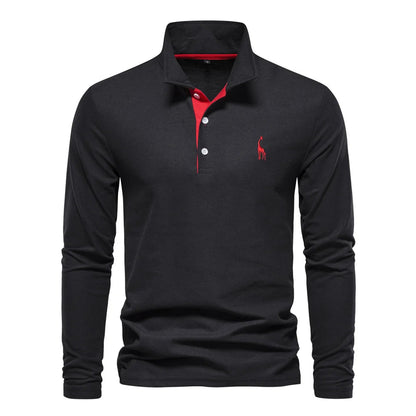 Men's polo shirt featuring a button neck closure, made from breathable cotton fabric, designed in a classic casual style for versatile everyday wear. 6