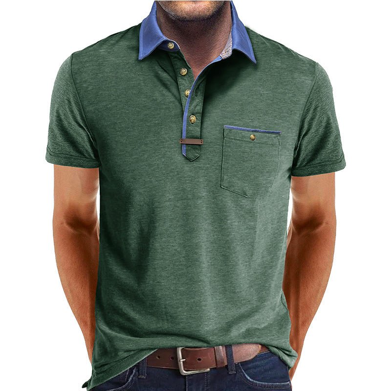 Men's polo shirt featuring a classic collar and a stylish chest pocket, crafted from comfortable polyester for casual wear. 7
