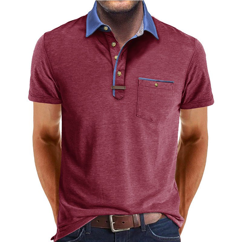 Men's polo shirt featuring a classic collar and a stylish chest pocket, crafted from comfortable polyester for casual wear. 2
