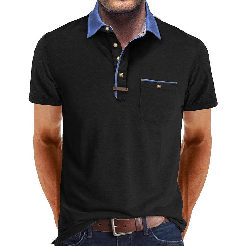 Men's polo shirt featuring a classic collar and a stylish chest pocket, crafted from comfortable polyester for casual wear. 5