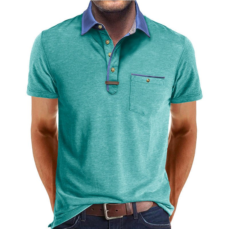 Men's polo shirt featuring a classic collar and a stylish chest pocket, crafted from comfortable polyester for casual wear. 9