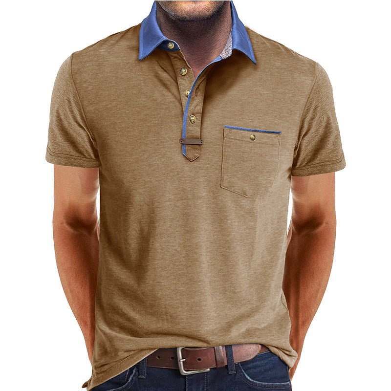Men's polo shirt featuring a classic collar and a stylish chest pocket, crafted from comfortable polyester for casual wear. 11