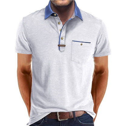Men's polo shirt featuring a classic collar and a stylish chest pocket, crafted from comfortable polyester for casual wear. 4