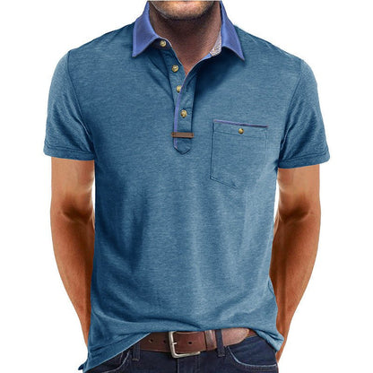 Men's polo shirt featuring a classic collar and a stylish chest pocket, crafted from comfortable polyester for casual wear. 1