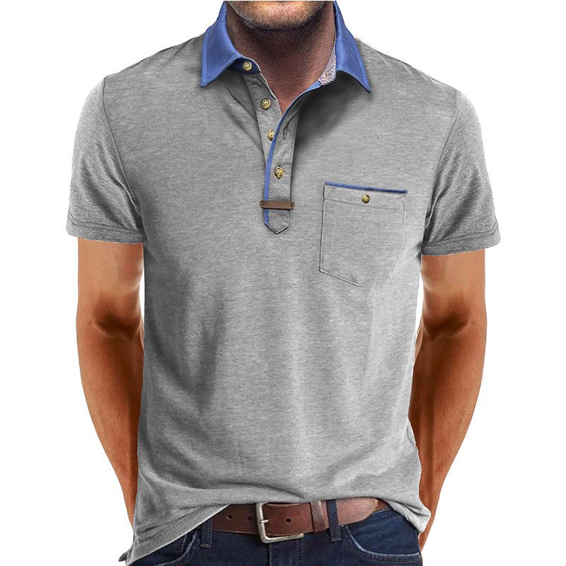 Men's polo shirt featuring a classic collar and a stylish chest pocket, crafted from comfortable polyester for casual wear. 12