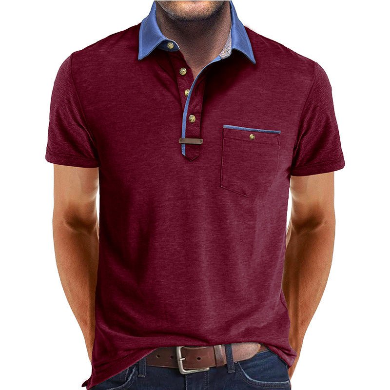 Men's polo shirt featuring a classic collar and a stylish chest pocket, crafted from comfortable polyester for casual wear. 0