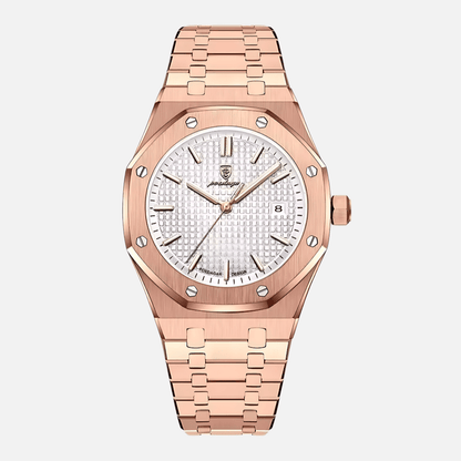 Men's quartz watch featuring a classic stainless steel design, Roman numeral dial, and water-resistant capabilities. 5