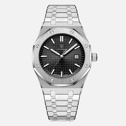 Men's quartz watch featuring a classic stainless steel design, Roman numeral dial, and water-resistant capabilities. 3