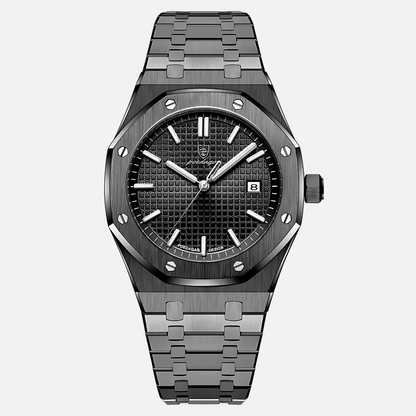 Men's quartz watch featuring a classic stainless steel design, Roman numeral dial, and water-resistant capabilities. 1