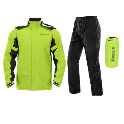 Men's waterproof rain gear suit featuring a windproof design, made from lightweight durable polyester, ideal for outdoor activities like hiking and camping. 0