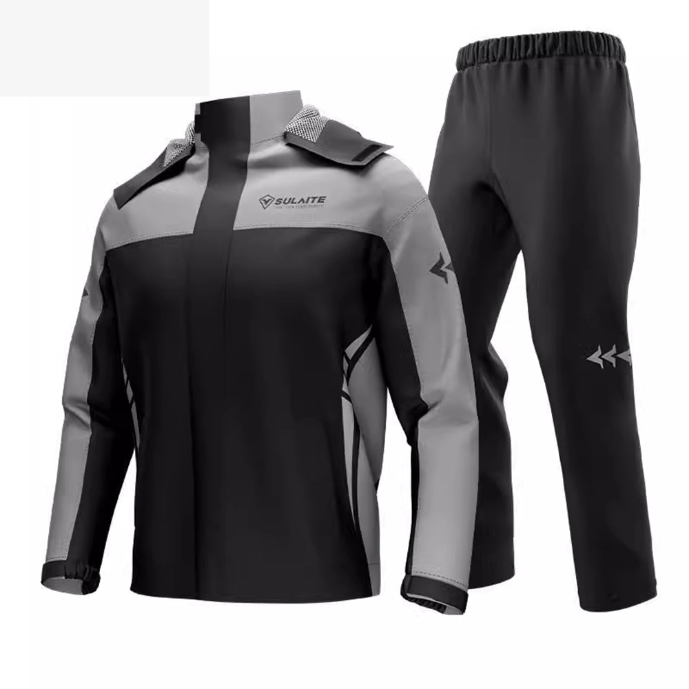 Men's waterproof rain gear suit featuring a windproof design, made from lightweight durable polyester, ideal for outdoor activities like hiking and camping. 7