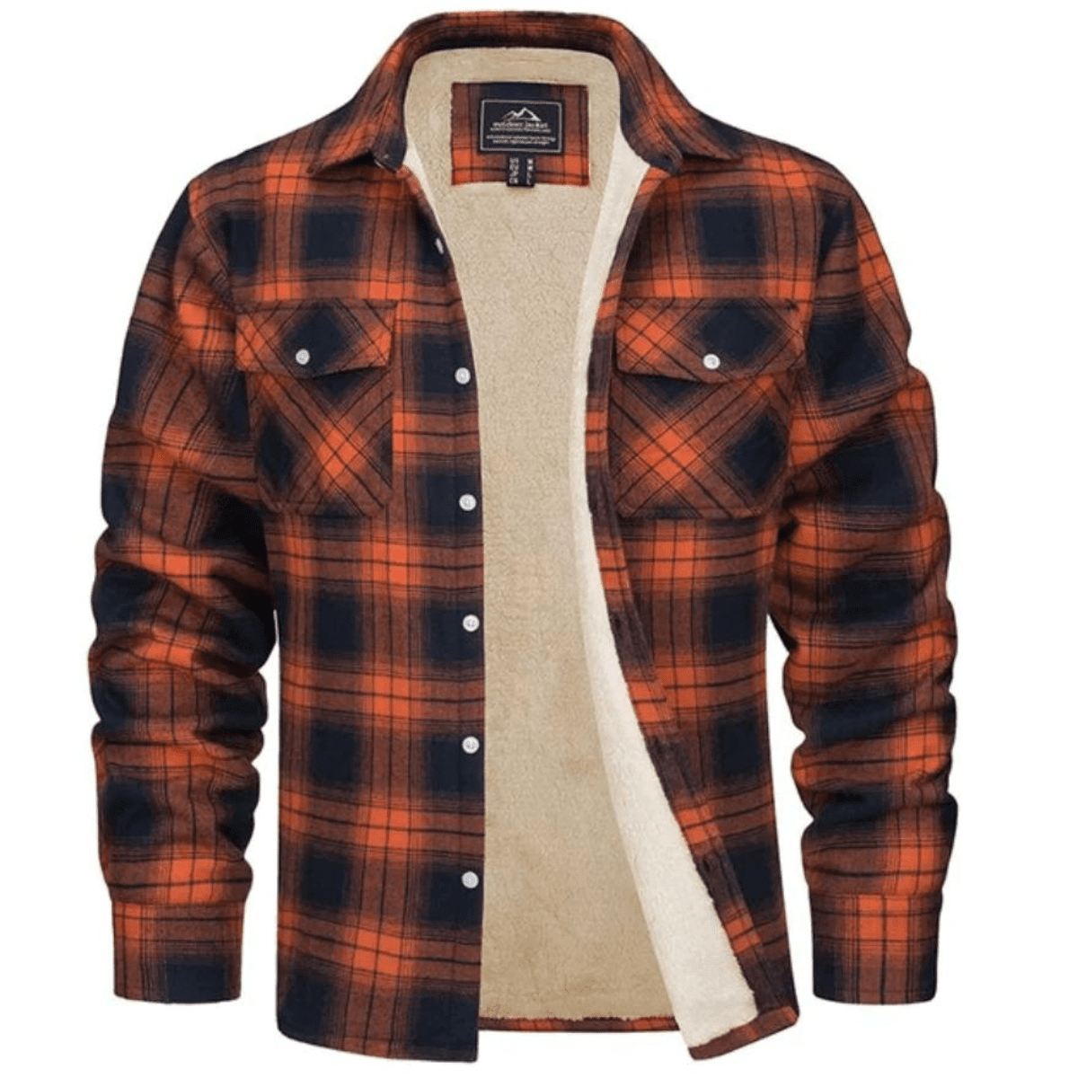 Men's Sherpa-Lined Plaid Jacket with Button-Down Front and Two Chest Pockets for Ultimate Comfort and Style 0