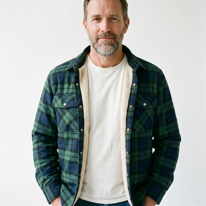 Men's Sherpa-Lined Plaid Jacket with Button-Down Front and Two Chest Pockets for Ultimate Comfort and Style 6
