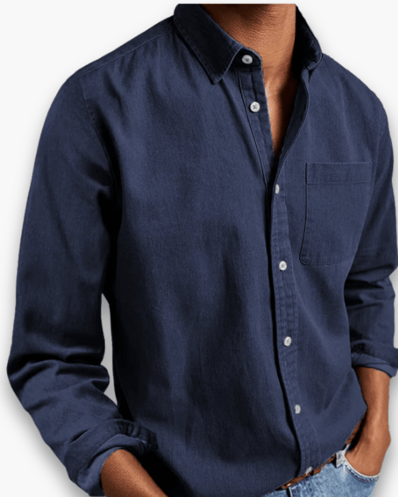 Men's cotton blend shirt with relaxed fit, featuring a classic open collar design, perfect for both casual and formal occasions. 0
