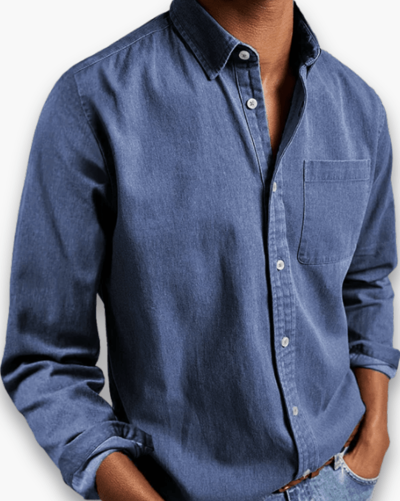Men's cotton blend shirt with relaxed fit, featuring a classic open collar design, perfect for both casual and formal occasions. 2
