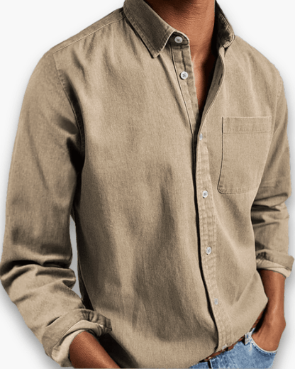 Men's cotton blend shirt with relaxed fit, featuring a classic open collar design, perfect for both casual and formal occasions. 1