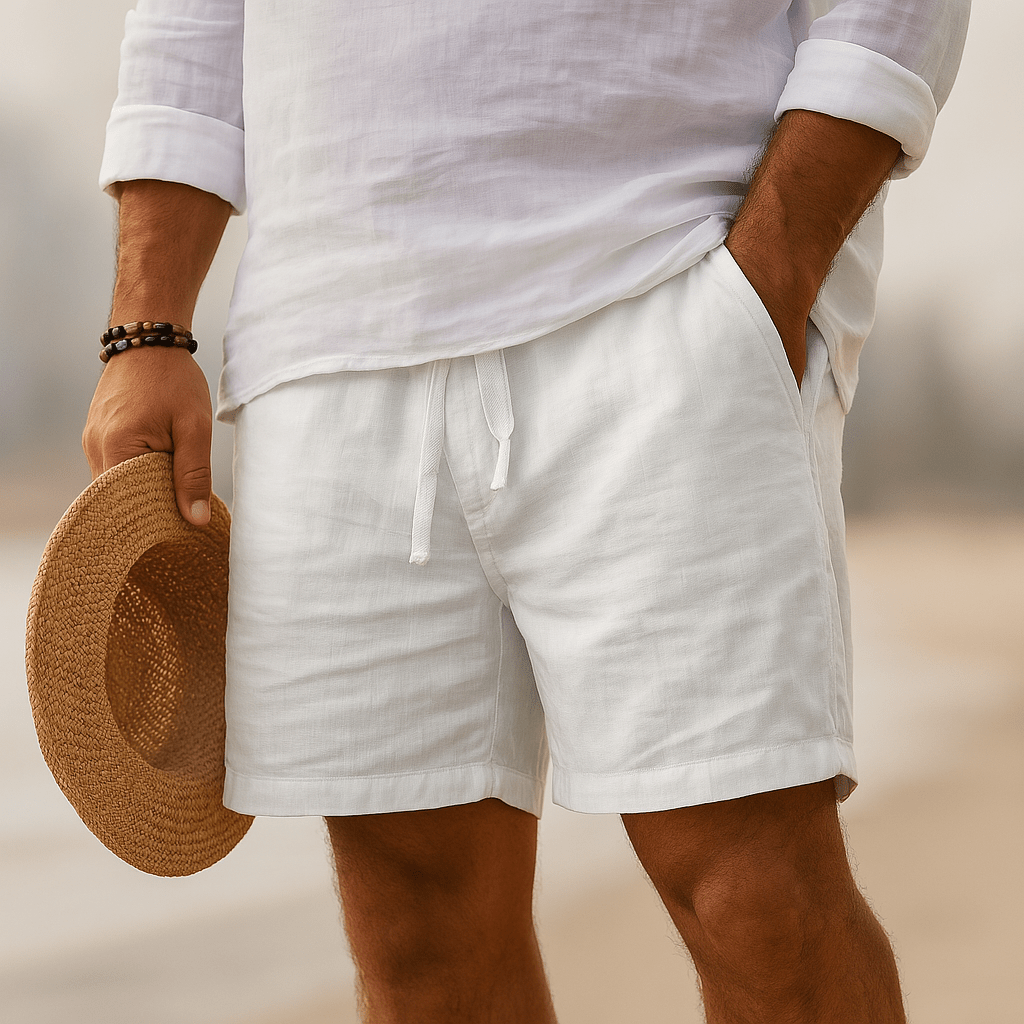 Men's shorts made from a breathable cotton-linen blend, featuring a relaxed fit ideal for summer comfort and casual outings. 0