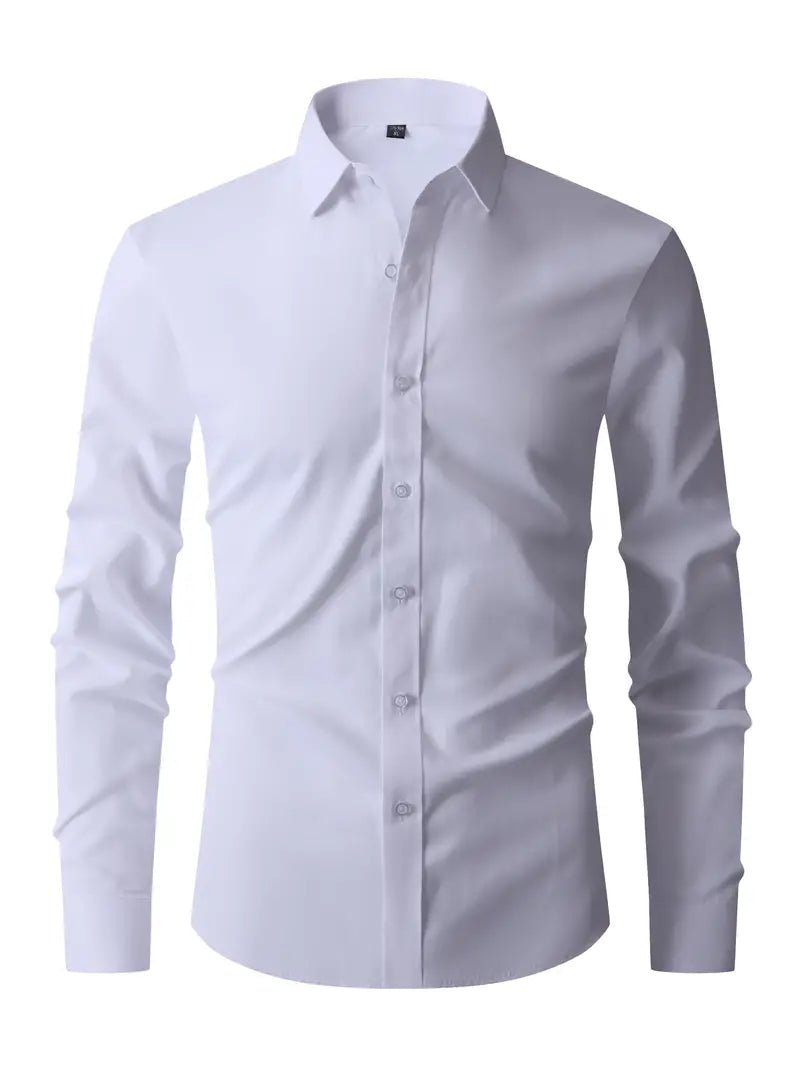 Men's slim fit shirt featuring a button closure, designed for a modern versatile look suitable for casual or semi-formal occasions. 0